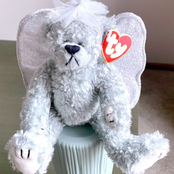 Ty Attic Treasures Sterling Silver Angel 8 1/2" Plush Fully Jointed Teddy Bear - Picture 1 of 7